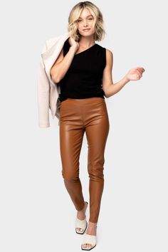 GIGI Essential Pleather Legging – Gibsonlook Stretch Faux Leather Leggings For Work, Stretch Brown Leather Pants For Work, Brown Stretch Leather Pants For Work, Sleek Solid Leather Leggings, Brown Leather Leggings For Fall, Sleek Brown Faux Leather Pants, Stretch Leather Leggings For Work, Brown Stretch Faux Leather Leggings, Brown Faux Leather Leggings For Fall