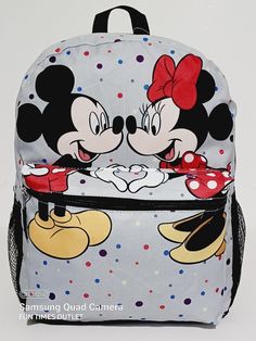 Disney Mickey Mouse And Minnie Mouse Large 16" School Backpack  Mickey Mouse  And Minnie Mouse Art Print Travel Carry All Bag Book Tote 100% Authentic And Licensed Backpack With Adjustable Straps To Fit All Ages Measures 16" Height 12" Width And 5" Depth Great Quality Perfect For A Gift New With Original Tags Minnie Mouse Backpack For Travel And Back To School, Minnie Mouse Travel Backpack, Minnie Mouse Standard Backpack For School, Minnie Mouse Standard School Backpack, Disney Mickey Mouse Bag For Back To School, Disney Mickey Mouse Backpack, Back To School Minnie Mouse Backpack, Back To School Backpack For Disney Fan Events, Back To School Minnie Mouse Standard Backpack