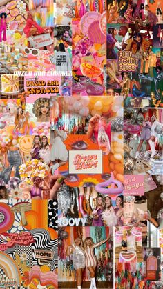 a collage of images with different colors and designs on them, including pinks, oranges, and yellows