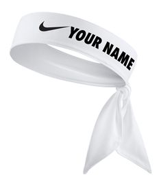 "Custom Personalized Signature Name Nike Dri-Fit Head Tie Custom Personalized Signature Name B3UATHLETICS Tie Headband White headband, you choose name (personalization) color. You may choose a name (/personalization) color from the list provided You may use any case (upper, lower, or mixed) for any of the headbands or headband positions shown above. Features Cont'd: - The unchanged black Nike Swoosh logo. - Custom coloring/design - Unisex - One Size: 40 inches in length x 2.5 inches in width. - Adjustable Personalized Wristband In Team Colors, White Nike Headband, Personalized Multicolor Wristband, Black Sports Headband, Nike Tie Headbands, Black Cotton Sweatband Headband For Sports, Orange Green Purple, Nike Headbands, Headband White