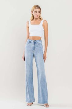 COMFORT STRETCH DENIM, HIGH RISE WAIST, 90'S VINTAGE STYLE, FULL LENGTH, FLARE JEANS F. RISE: 11 1/2" / INSEAM: 34" / LEG OPENING: 20" MODEL IS 5' 9" WEARING SIZE 26 • Fabric: 99% COTTON, 1% SPANDEX Style Flare Jeans, Vintage Flare Jeans, Vintage Flare, Stretchy Jeans, Flare Leg Jeans, Sweater Sale, High Rise Jeans, Flare Jeans, Stretch Denim