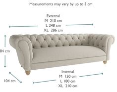 an image of a couch with measurements for the seat and back section, including measurements may vary by up to 3 cm