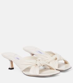 Avenue 50 leather sandals in white - Jimmy Choo | Mytheresa Jimmy Choo Sandals, Jimmy Choo Heels, Mid Heel Sandals, Brown Leather Sandals, Buckle Sandals, Jimmy Choo Shoes, Leather Mules, Leather Fashion, Black Sandals