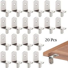 20 pcs stainless steel cabinet door handles with wood shelf brackets for kitchen cupboards and drawers