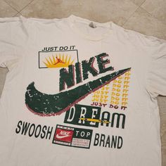 Selling Vintage 1990s 2000s Vtg Nike 90s Y2k Air Jordan Just Do It Dream It Swoosh Mens L Large T Shirt Read. It Has Yellowing Around Collar And Both Pits (See Photos). It Also Has A Rip On The Lower Back (See Photos). It Is Also Missing The Front Tag (See Photos). You Can See The Condition From The Photos. You Can Get Further Information From Looking At What Is Shown In The Photos. Pricing Low To Sell Fast. I Offer Combined Shipping On Multiple Purchases. All Purchases Should Arrive Within 2 To 9 Days. International Buyers Should Expect Longer Shipping Time. If There Are Any Issues Please Do The Right Thing And Message Me Before Leaving Feedback. Large T Shirt, 90s Sports, Do The Right Thing, Dream It, Nike Shirts, White Nikes, Nike Tops, Just Do It, Air Jordan