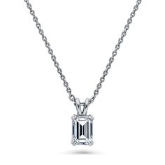 This solitaire pendant necklace's classic simple design will be your go-to everyday accessory. Crafted with sterling silver, rhodium plated, stamped 925, nickel free. Set with premium quality 1 carat (7mm x 5mm) emerald cut cubic zirconia in 4-prong setting. Chain measures 18" in length. Pendant measures 0.47" (L), 0.2" (W). Lobster claw clasp. Wedding Pendant, Jewelry Charms Pendants, Solitaire Pendant Necklace, Cz Necklace, Solitaire Necklaces, Cz Pendant, Solitaire Pendant, Polish Jewelry, 1 Carat