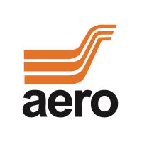 the aero logo is shown in black and orange, with an orange stripe across it