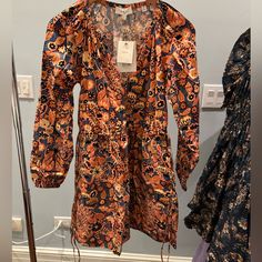 A. L. C. Dress Nwt Orange Long Sleeve Dress For Brunch, Orange Long Sleeve Midi Dress, Casual Orange Dresses For Fall, Orange Long Sleeve Mini Dress For Brunch, Orange V-neck Mini Dress For Fall, Chic Orange Long Sleeve Dress, Fall Orange V-neck Midi Dress, Orange Long Sleeve Midi Dress For Brunch, Orange Dress For Brunch In Fall