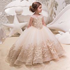 Your little girl will be the star of the ball in this stunning lace gown, with elegant flower embroidery and a charming bow at the back. Fit For A Princess, this exquisite gown will make her feel like royalty, perfect for dazzling at any special event. Wedding Ball Gown Princess, Ball Gown Princess, Wedding Ball Gown, Gown Princess, Ball Gowns Princess, Teen Girl Dresses, Wedding Robe, Childrens Dress, Kids Outfits Girls