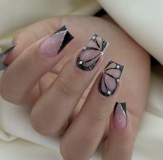 Black Acrylic Nail Designs, Ballerina Acrylic Nails, Korean Nail Art, Butterfly Nail Art, Nail Designs Valentines, Cute Acrylic Nail Designs, Work Nails, Nail Art Designs Diy, Nails Only