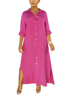 Solid Maxi Dress, Shirt Collar Styles, Button Down Shirt Dress, Maxi Shirts, Amelia Dress, Perfect Prom Dress, Maxi Robes, Maxi Shirt Dress, Solid Color Shirt