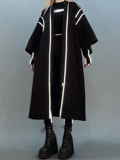 Harajuku Outfits, Cyberpunk Fashion, Vintage Clothing Stores, Futuristic Fashion, Design Fabric, Rave Outfits, Cardigan Coat, Black Cardigan, Look Cool