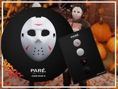 an image of a halloween mask with the words pare on it and a photo of a person behind it