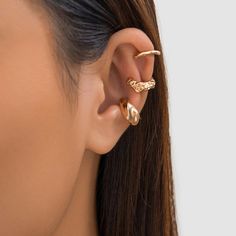 3Pcs/set Metal Chunky No Piercing Clip Earrings Geometric Ear Cuff Earrings for Women Ladies Party Piercing Clip, Thigh Chain, Ear Cuff Earrings, Vintage Clip Earrings, Y2k Jewelry, Ear Cuff Earings, Trendy Earrings, Vintage Clip, Stunning Earrings