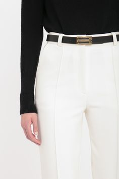 Designed to reveal a flattering hint of ankle, these smart trousers have a contemporary kick hem for a feminine take on the classic cropped pant. A front zip closure, front pockets and welt pockets at the back create a clean-cut silhouette. Styled with the Pleat Cuff Blouse, Jumbo Frame Belt and the Pointy Toe Flat Lace Up In Croc-Effect Leather Victoria Beckham Cropped Kick Trouser In Ivory  - Size 6 UK Athleisure Dress, Size 12 Uk, Wool Crepe, Pointy Toe Flats, Smart Trousers, Clean Cut, Resort Wear, Victoria Beckham, Hat Hairstyles