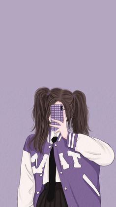 Cute Aesthetic, Girl Cartoon, Cartoon Wallpaper, Purple, Black, Art