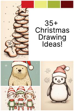 christmas drawing ideas for kids and adults with the title'35 + christmas drawing ideas '