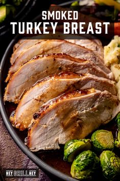 turkey breast on a plate with brussel sprouts