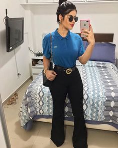 Polo Business Outfit Women, Styling Polo Shirts Women Work, Work Polo Shirt Outfit Women, Shirt And Jeans Women, Summer Business Outfits, Stylish Business Outfits, Women Leggings Outfits