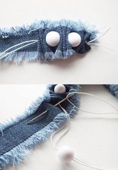 two pictures of the inside of a pair of jeans with buttons attached to each side