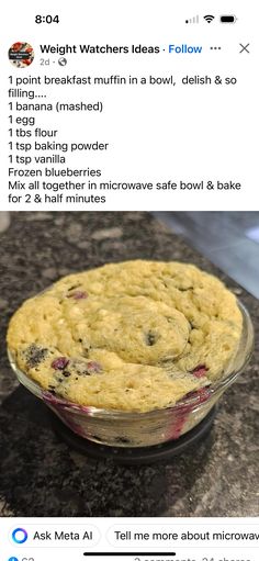 a bowl filled with food sitting on top of a counter