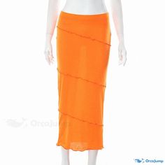 Orcajump - Chic and Form-Fitting High-Waisted Midi Skirt in Sheer Mesh with Alluring Navel-Revealing Detail in a Solid Color Design Spring Hip-length Skirt In Solid Color, Casual Orange Pencil Skirt, Fitted Maxi Skirt In Solid Color For Summer, Orange Stretch Skirt For Summer, Fitted Solid Color Maxi Skirt For Summer, Fitted Solid Color Maxi Skirt For Spring, Casual Fitted Solid Color Maxi Skirt, Orange Bottoms For Summer, Orange Solid Color Bottoms For Summer