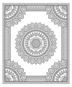 a black and white drawing of a square frame with an intricate design on the center