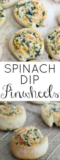 spinach dip pinwheels on a baking rack