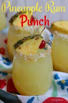 pineapple rum punch in glasses on a table