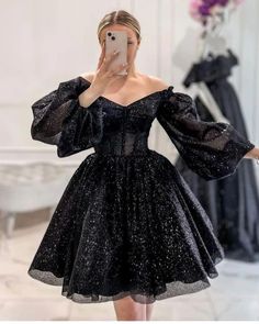 Vintage Homecoming Dresses, Puffy Sleeve Dress, Hoco Dresses Long, Hoco Dresses Long Sleeve, Dress With Puffy Sleeves, Gowns Prom, Short Homecoming Dress, Glitter Dress