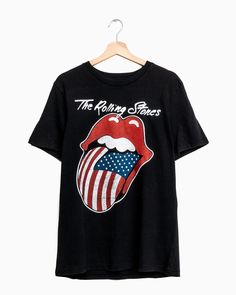 You'll Finally be Getting "Satisfaction" in this Awesome American Flag Rolling Stones Tongue T-Shirt! Unisex sizing, Perfect Tee for Men & Women! Vintage Print with the Classic Stones Logo! Super Soft, Black Unisex Tee Shirt! This Tee is Officially Licensed. 100% Cotton Rolling Stones Band, Trendy Clothes For Women, Off Black, Women Vintage, Pop Up Shop, Usa Flag, Soft Black, Online Retail, Rolling Stones