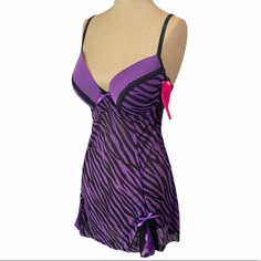 Sheer Purple And Black Zebra Print Nightie With Padded Cups, Hook And Eye Closure And Adjustable Straps. New With Tags, Never Worn And Size 2x. 29” Length 16.5” P/P Lot6 Purple Sleepwear With Built-in Bra For Night, Fitted Purple Sleepwear With Built-in Bra, Trashy Dress, Black Lingerie Dress, Trashy Fashion, Purple Zebra Print, Androgynous Outfits, Purple Zebra, Clawdeen Wolf