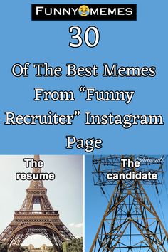 the eiffel tower with text over it that reads, fun memes 50 of the best memes from funny recruit instagramm page