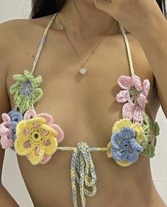 Flower Festival Outfit, Girl Rotting, Flower Crochet Top, Crochet Flower Top, Crochet Festival, Crochet Swim, Kawaii Crochet, Crochet Clothing And Accessories, Flower Top