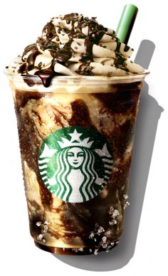 a starbucks drink with whipped cream, chocolate and sprinkles on the top