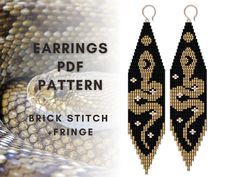 the earrings are made with black and gold seed stitchs, which have intricate designs on them