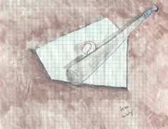 a drawing of an envelope with a baseball in it and a bat sticking out of the envelope