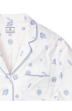 An oceanic print elevates cotton pajamas tailored with notched lapels, contrast piping and a handy chest pocket. Top has notched lapels; long sleeves Bottoms have elastic/drawstring waist 100% cotton Machine wash, dry flat Imported Girl Wishlist, Cotton Pajama Shorts, Christmas Dreaming, Short Pajamas, Ocean Girl, Cotton Pajamas, Cute Preppy Outfits