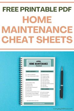 the free printable home maintenance checklist is shown on top of a blue background