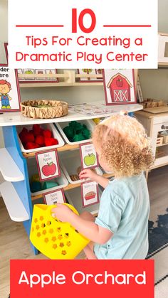 a young boy playing with an apple orchard toy in his playroom at the home depot