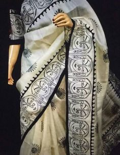 Sari Painting Ideas, Warli Blouse Design, Indian Dupatta Designs, Painting Dress, Painted Saree, Kalamkari Designs, Sari Design