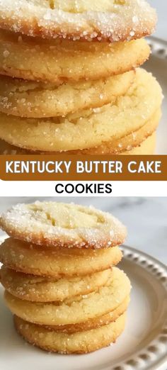 two pictures of cookies stacked on top of each other with the words kentucky butter cake written below