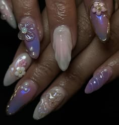 Im Cold Nails, Building Gel Nail Designs, Soft Gold Nails, Medium Nail Ideas, Delicate Nail Art, Heavenly Nails, Little Mermaid Nails, Periwinkle Nails, Nails Trend