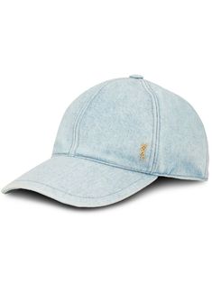 logo-embroidered denim cap from SAINT LAURENT featuring light blue, cotton, denim, embroidered logo to the side, curved peak and adjustable strap to the rear. Artist Wardrobe, Denim Cap, Jeans Logo, Denim Hat, Designer Hats, Vintage Fits, Embroidered Denim, Head Accessories, Feature Light