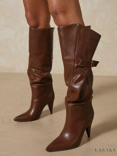 Lasaky - Premium Chocolate Brown Knee-High Boots for Women with Stiletto Heel, Pointed Toe, and Luxurious PU Leather Knee High Stiletto Boots, Brown Knee High Boots, Winter Fashion Boots, Womens Stilettos, Stiletto Boots, Pointed Toe Boots, Spike Heels, Slip On Boots, Womens Mid Calf Boots