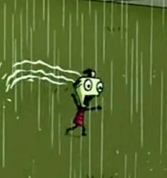 a cartoon character holding an umbrella in the rain