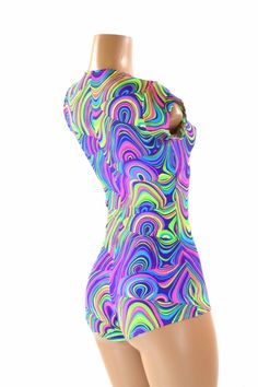 "This item is made to order, please read all the way through the listing before purchasing! This bodysuit is made of lycra spandex in a neon glow worm print. Cap sleeves and boy cut legs. Four way stretch for a figure forming fit. This bodysuit is unlined. Womens Sizing (See below for instructions on where measurements should be taken) XXS: Bust 29\"-30\" / Waist 22\"-23\" / Hips 30\"-32\" Extra Small: Bust 31\"-32\" / Waist 24\"-25\" / Hips 33\"-35\" Small: Bust 33\"-34\" / Waist 26\"-28\" / Hi Rave Multicolor Bodysuit For Club, Rave Style Multicolor Bodysuit For Club, Multicolor Stretch Rave Unitard, Multicolor Fitted Rave Unitard, Multicolor Bodysuit For Club, Fitted Multicolor Bodysuit For Club, Green Rave Bodysuit For Party, Green Stretch Rave Bodysuit, Fitted Green Bodysuit For Rave