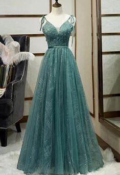 Simple Prom Dresses, Dress Straps, Evening Dress Long, Prom Evening Dresses, Green Tulle, A Line Evening Dress, 2020 Prom Dresses, Spaghetti Strap Prom Dress, Prom Dresses 2020