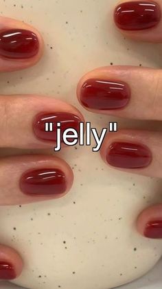 Trying viral jelly nails! Viral Jelly Nails, Jelly Velvet Nails, Plain Jelly Nails, Glassy Red Nails, Red Jelly Nails Short, How To Jelly Nails, Cherry Jelly Nails, How To Make Jelly Nails, Jelly Short Nails