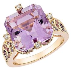 Presented A lovely collection of gems, including Swiss Blue Topaz, Amethyst, and Citrine, is perfect for people who value quality and want to wear it to any occasion or celebration. Pink tourmaline and tanzanite embellishments on either side of the band add to the ring's artistic and beautiful design. One of them is a simple yet stunning rose gold Amethyst ring. Amethyst Fancy Ring in 18Karat Rose Gold with Tanzanite, Pink Tourmaline, and White Diamond. Amethyst: 8.27 carat, 12X12mm size, octago Elegant Amethyst Diamond Ring With Gemstone Accents, Elegant Amethyst Rings With Gemstone Accents, Elegant Yellow Gold Gemstones With Center Stone, Exquisite Amethyst Wedding Ring With Gemstone Accents, Elegant Purple Diamond Ring With Gemstone Accents, Elegant Amethyst Rings With Accent Stones, Wedding Amethyst Gemstones With Diamond Accents, Elegant Lavender Ring With Accent Stones, Elegant Amethyst Wedding Ring